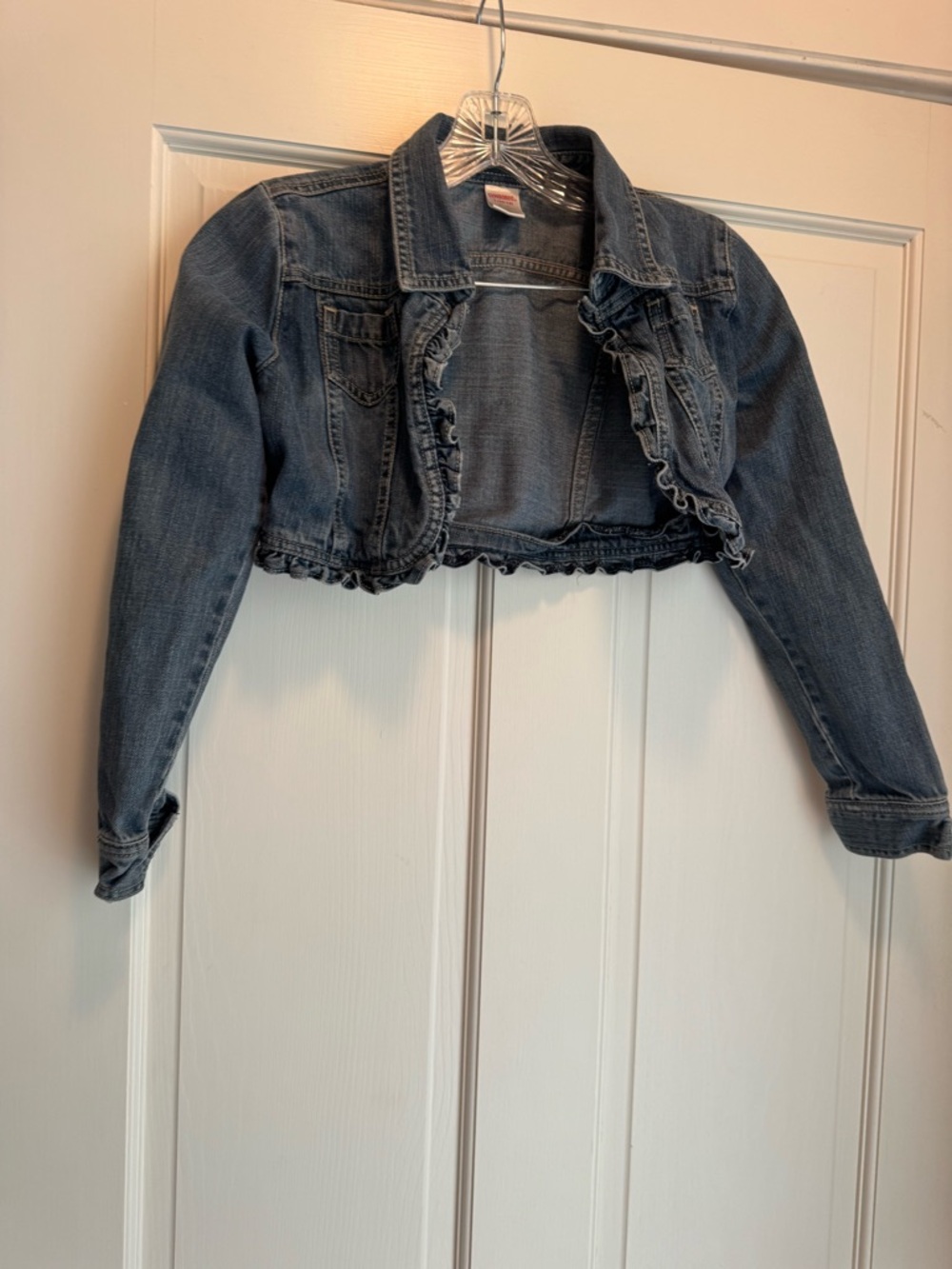 Girls Cropped Ruffle Denim Jacket